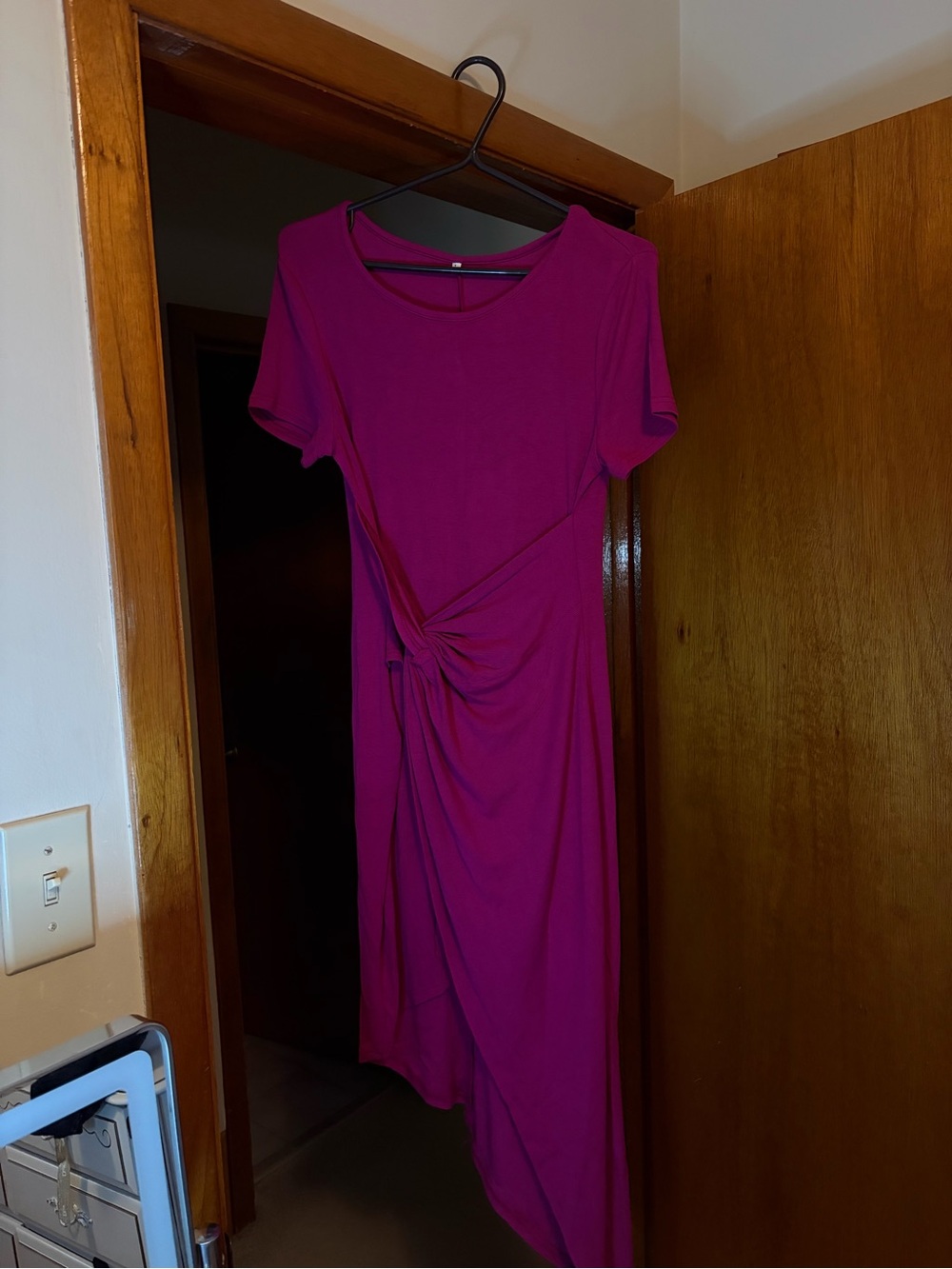 Women’s Twist-Front Short Sleeve Dress in Fuchsia